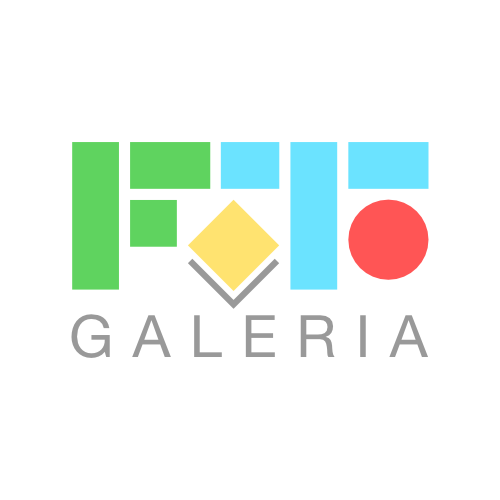 foto galeria logo design: color blocks and a circle make up the letter forms for foto